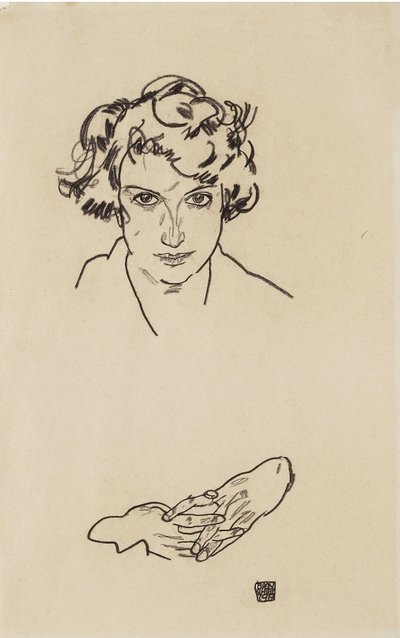 Portrét dívky, 1917 (černá pastelka na tkaném papíře) od Egon Schiele