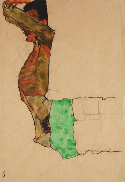 Ležící mužský akt se zeleným hadříkem od Egon Schiele