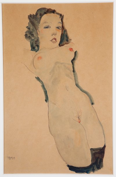Ležící akt s černými punčochami; Ležící akt s černými punčochami, 1911 od Egon Schiele
