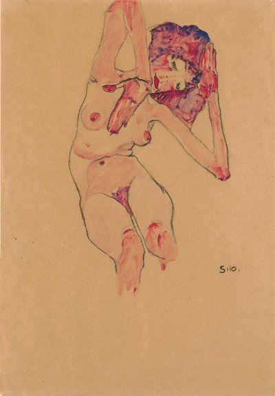 Sedící ženský akt se skloněnou hlavou a zvednutými pažemi; Sedící akt se skloněnou hlavou a zvednutými pažemi, 1910 od Egon Schiele