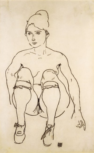 Sedící akt s botami a punčoškami; Sedící akt s botami a punčochami, 1918 od Egon Schiele