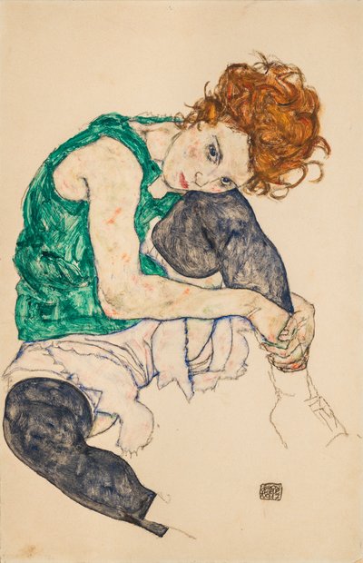 Sedící žena s pokrčenými koleny, 1917 od Egon Schiele