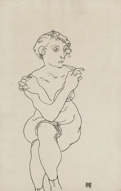 Sedící ženský akt, ruce a nohy zkřížené, 1918 od Egon Schiele