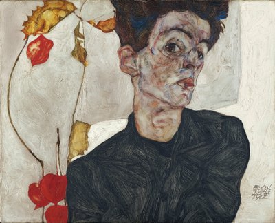 Autoportrét s plody lampionu od Egon Schiele
