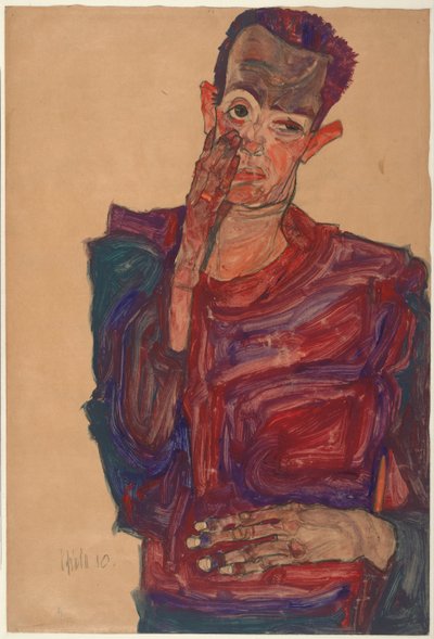 Autoportrét se staženým víčkem, 1910 od Egon Schiele