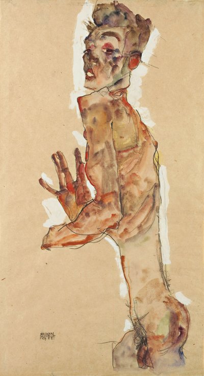 Autoportrét s roztaženými prsty, 1911 od Egon Schiele
