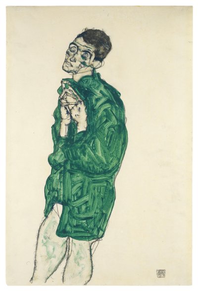 Autoportrét v zelené košili se zavřenýma očima, 1914 od Egon Schiele