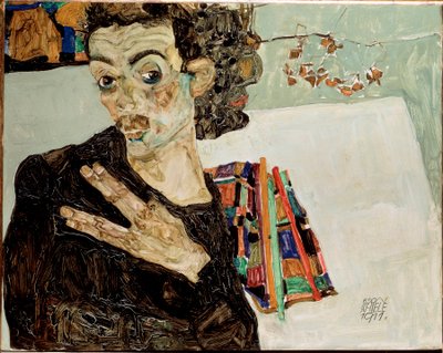 Autoportrét s prsty od sebe. Obraz Egona Schieleho od Egon Schiele