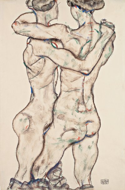 Objímající se nahé dívky od Egon Schiele