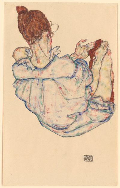 Sedící žena, pohled zezadu od Egon Schiele