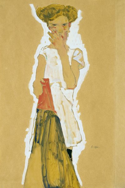 Stojící dívka v bílé spodničce od Egon Schiele