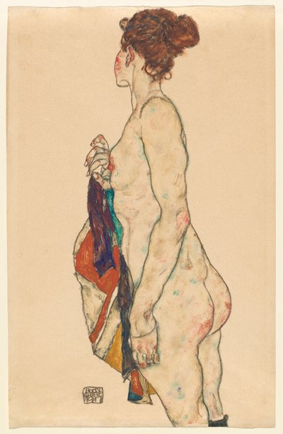 Stojící akt se vzorovaným hábitem, 1917 od Egon Schiele
