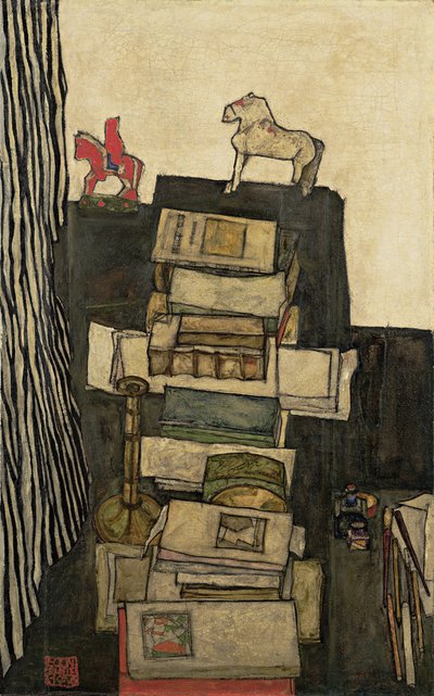 Zátiší s knihami Schielesův stůl, 1914 od Egon Schiele