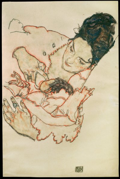 Stillende Mutter - Kojící matka ... (akvarel a černá pastelka) od Egon Schiele