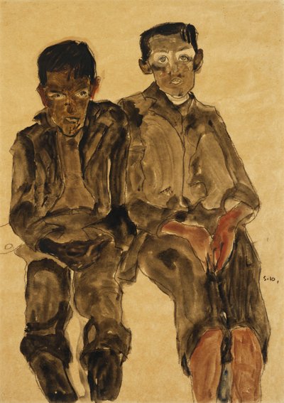 Dva sedící chlapci; Dva sedící chlapci, 1910 od Egon Schiele