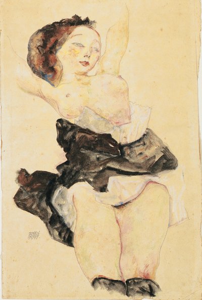 Mladá dívka ležící, napůl nahá, 1912 od Egon Schiele