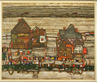 Dva bloky domů s plátnem nebo: Předměstí (olej na plátně) od Egon Schiele