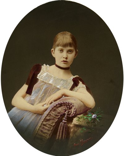 Portrét dívky. Stříbrná želatinová fotografie, kvaš od Egora Maximoviče Ovcharenka (?-1902) od Egor Maximovich Ovcharenko