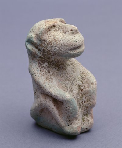Soška paviána, z chrámu Hierakonpolis, hlavní depozit, rané dynastické období, 1.-2. dynastie (glazovaná fajáns) (viz také 113908) od Egyptian