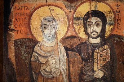 Ježíš a prostředky na ikoně ze šestého století od Egyptian