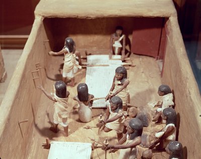 Pohřební model textilní dílny z hrobky Meketre, Údolí vznešených, Střední říše, cca 2000 př. n. l. (malované dřevo) od Egyptian 11th Dynasty
