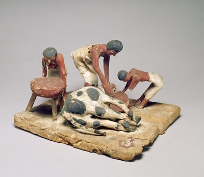 Model řezníků při práci, z hrobky Khety, Beni Hasan, Říše středu, cca 1985-1900 př. n. l. (lakované dřevo) od Egyptian 12th Dynasty
