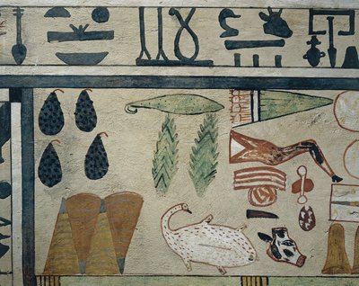 Detail panelu představující různé nabídky jídla ze sarkofágu z Irinimenpu od Egyptian 12th Dynasty