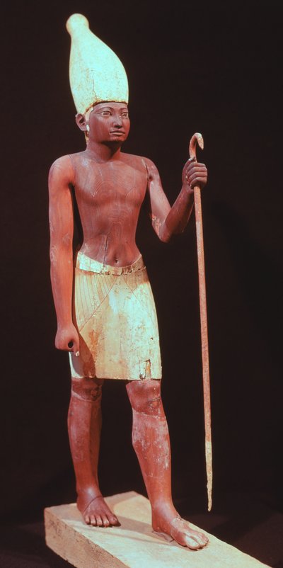 Socha Sesostris I (vládl 1971-28 př.nl) s bílou korunou (malované cedrové dřevo) od Egyptian 12th Dynasty