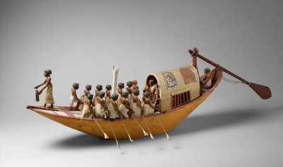 Cestující člun se vesluje z hrobky Meketre, cca 1981–1975 před naším letopočtem (dřevo, barva, gesso, lněný provázek a len) od Egyptian 12th Dynasty