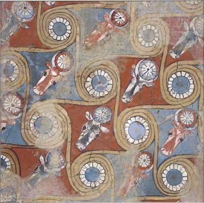Stropní malba z paláce Amenhotepa III., asi 1390-1353 př. n. l. (vysušené bláto, blátivá omítka, gesso) od Egyptian 18th Dynasty