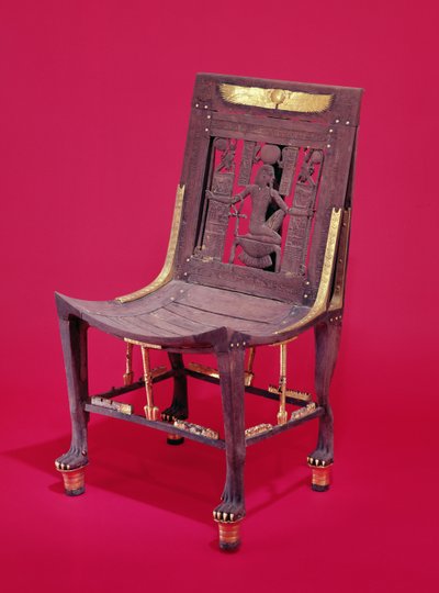Židle z hrobky Tutanchamona (asi 1370–1352 př. n. l.) zobrazující ducha milionů let, Nová říše (cedrové dřevo) (viz také 148192) od Egyptian 18th Dynasty