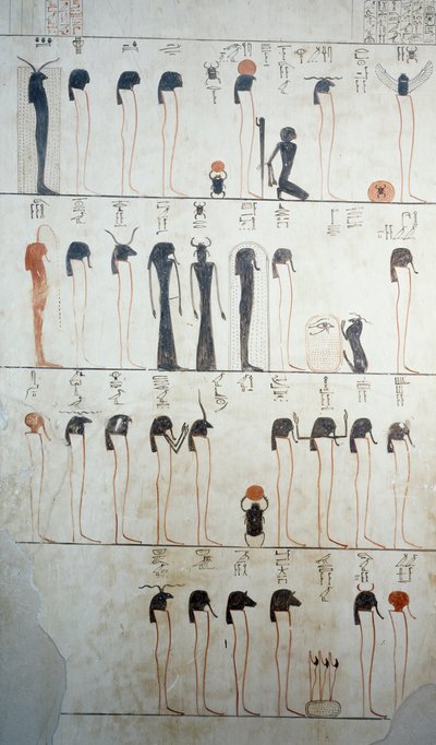 Zobrazení litanie z Ra, detail fresek v pohřební komoře hrobky Tuthmosis III, Údolí králů, Luxor, Théby (Seznam světového dědictví UNESCO od Egyptian 18th Dynasty
