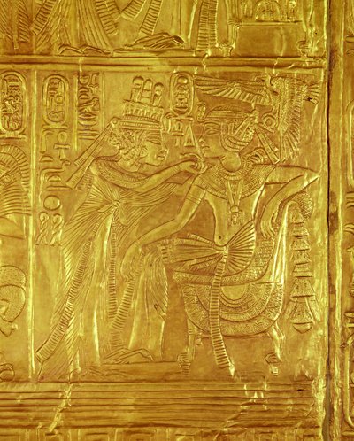 Detail ze zlaté svatyně, z hrobky Tutanchamona (asi 1370-1352 př.nl) Nová říše (dřevo překryté gessem pokrytým plátovým zlatem) od Egyptian 18th Dynasty