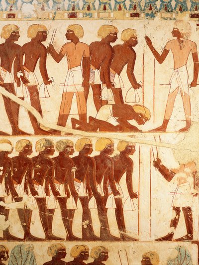 Detail fresek, které ničí armádu přijímající dávky, z Tomb of Userhat (TT56) od Egyptian 18th Dynasty
