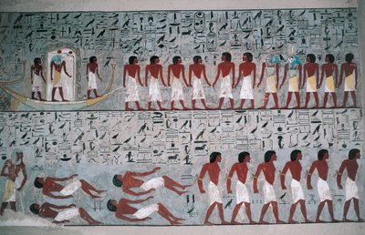 Egypt, Luxor, Údolí králů, Horemhebova hrobka, nástěnná malba od Egyptian 18th Dynasty