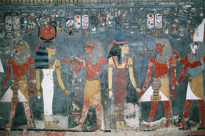 Egypt, Luxor, Údolí králů, Horemhebova hrobka, nástěnná malba od Egyptian 18th Dynasty