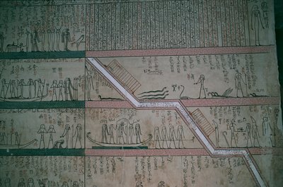 Egypt, Luxor, Údolí králů, hrobka Thutmose III, fresky v pohřební komoře od Egyptian 18th Dynasty