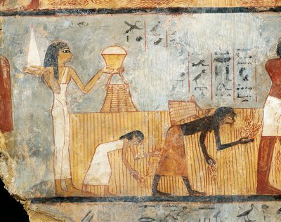 Egypt, Théby, Unsuova hrobka, Žena přinášející jídlo dělníkům na poli, nástěnná malba od Egyptian 18th Dynasty