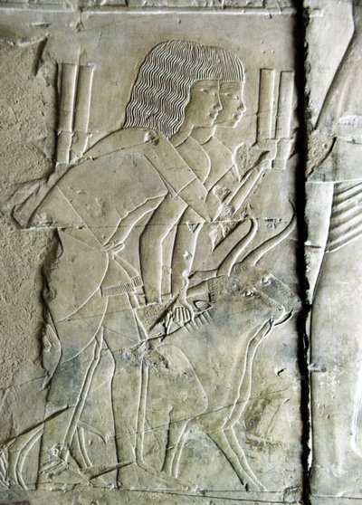Egyptský starověk: spojuje od hrobky Kha em Het (Khaemhat) inspektora podkroví a písaře k soudu Amenophis III (TT57) představující muže nabízející řepné hlavy jako oběť. 18. dynastie. 1530-1290 před naším letopočtem. Vallee des Nobles. Luxor, Západní břeh  od Egyptian 18th Dynasty