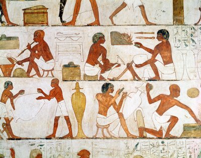 Rytí a leštění váz do zlata a stříbra z hrobky Rekhmire od Egyptian 18th Dynasty