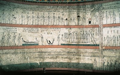Fresky zobrazující Kniha Amduat, Cesta sluneční lodi, na západní stěně pohřebních komor od Egyptian 18th Dynasty
