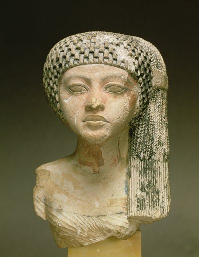 Hlava princezny z rodu Achnatona, Nová říše (malovaný vápenec) (viz také 116813, 370210, 370211) od Egyptian 18th Dynasty