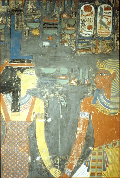 Horemheb a Isis, z hrobky Horemheb (asi 1323-1295 př. n. l.) Nová říše (nástěnná malba) od Egyptian 18th Dynasty