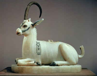 Víko nemastné nádoby v podobě kozorožce z hrobky Tutanchamona (asi 1370-52 př.nl) Nová říše (malovaný alabastr) od Egyptian 18th Dynasty
