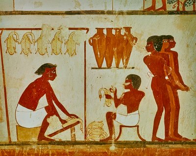 Zpracování masa ptáků, detail z hrobky Nakht, cca 1390 př.nl (nástěnná malba) od Egyptian 18th Dynasty