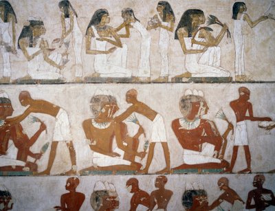 Muži a ženy oblékají šperky, detaily z fresek v hrobce Rekhmire, nekropole šejka Abd el Qurnah, Luxor, Théby (Seznam světového dědictví UNESCO od Egyptian 18th Dynasty