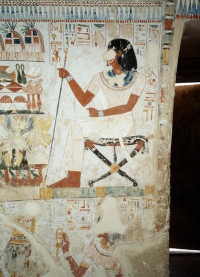 Menna dohlíží na své pracovníky na polích, detaily z fresek ve vestibulu Menny hrobky, nekropole šejka Abd el Qurnah, Luxor, Théby (Seznam světového dědictví UNESCO od Egyptian 18th Dynasty