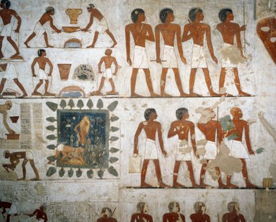Zpracování kovů a výroba cihel, detaily z fresek v Tomb of Rekhmire, Sheikh Abd el Qurnah Necropolis, Luxor, Théby (Seznam světového dědictví UNESCO od Egyptian 18th Dynasty