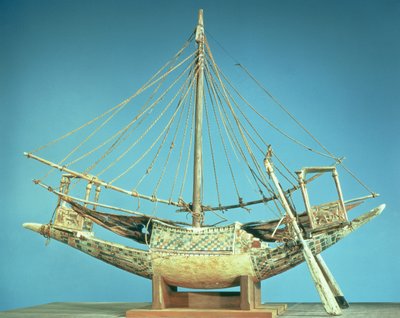 Model jedné z faraonských lodí z hrobky Tutanchamona (asi 1370-52 př.nl) Nová říše (dřevo) od Egyptian 18th Dynasty
