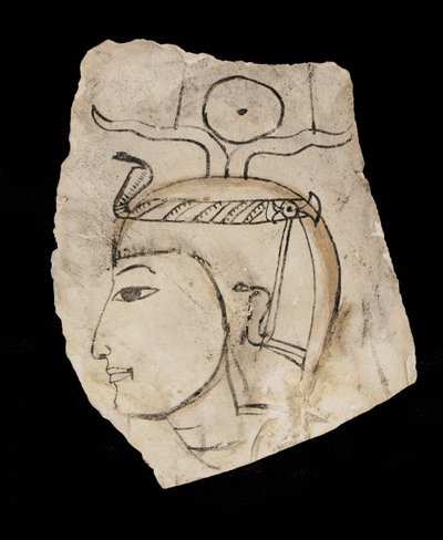 Ostrakon s portrétem faraona Amenhotepa I., uctívaného patrona řemeslníků z Deir el Mediny ... od Egyptian 18th Dynasty